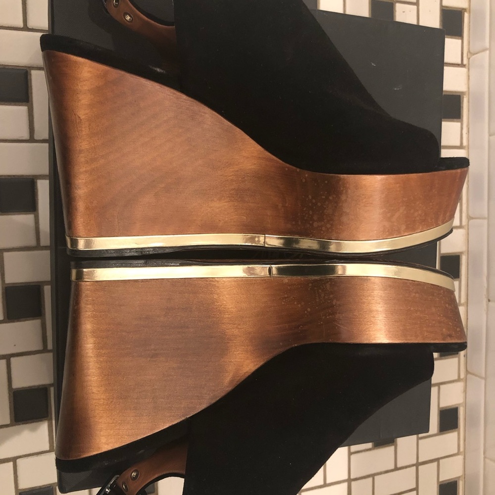 Givenchy Black Brown Gold Suede Wooden Heel!